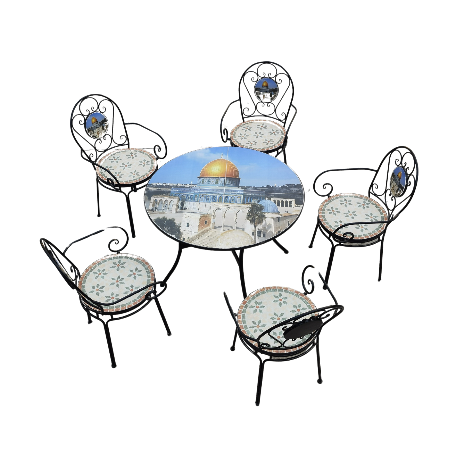 שולחן פסיפס עגול דגם אל אקצא קוטר 100 ס"מ