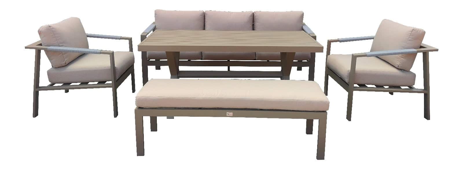 מערכת ישיבה איכותי מאלומיניום דגם "נאפולי" שמפניה