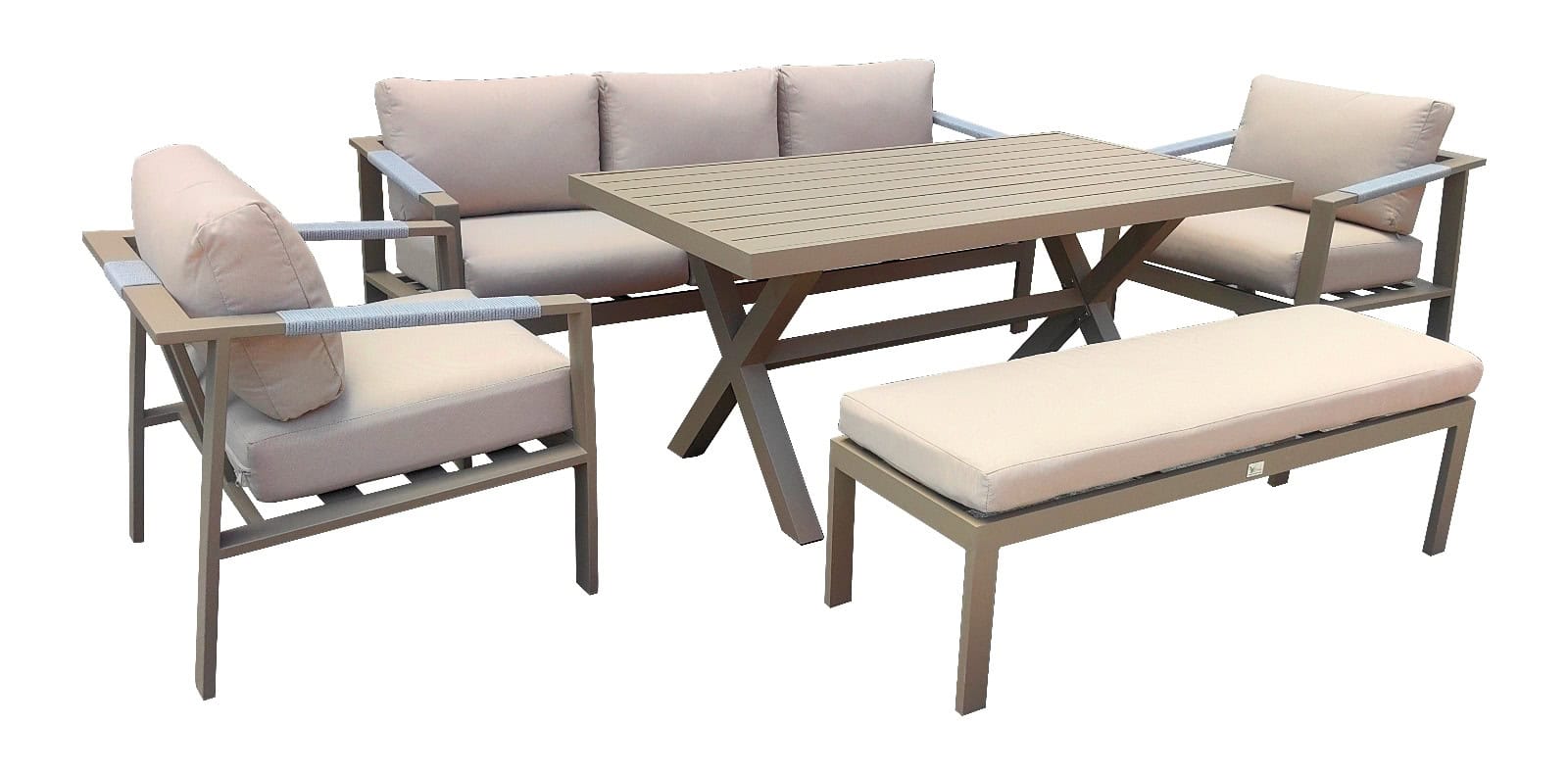 מערכת ישיבה איכותי מאלומיניום דגם "נאפולי" שמפניה