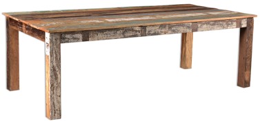 שולחן אוכל גדול עשוי עץ ממוחזר בעבודת יד בעיצוב כפרי טבעי