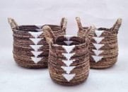 סט 3 סלסלות קש טבעיות בעבודת יד