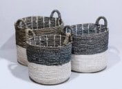 סט 3 סלסלות קש מעוצבות בשילוב סיבי ים בעבודת יד