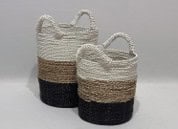 סט 2 סלסלות קש מעוצבות סינטטיות בגוון טבעי