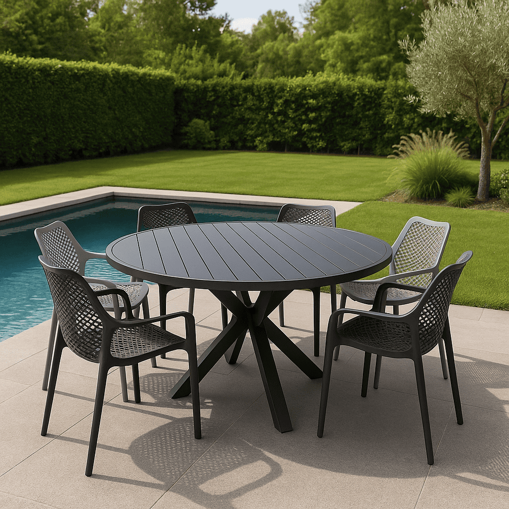 שולחן אלומיניום עגול נפתח דגם קליר אפור