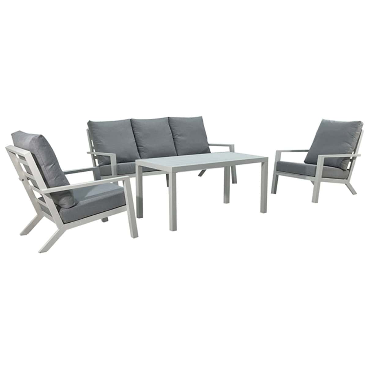 סט אלומיניום לבן מאט עם כריות אפור בהיר (מונקו)