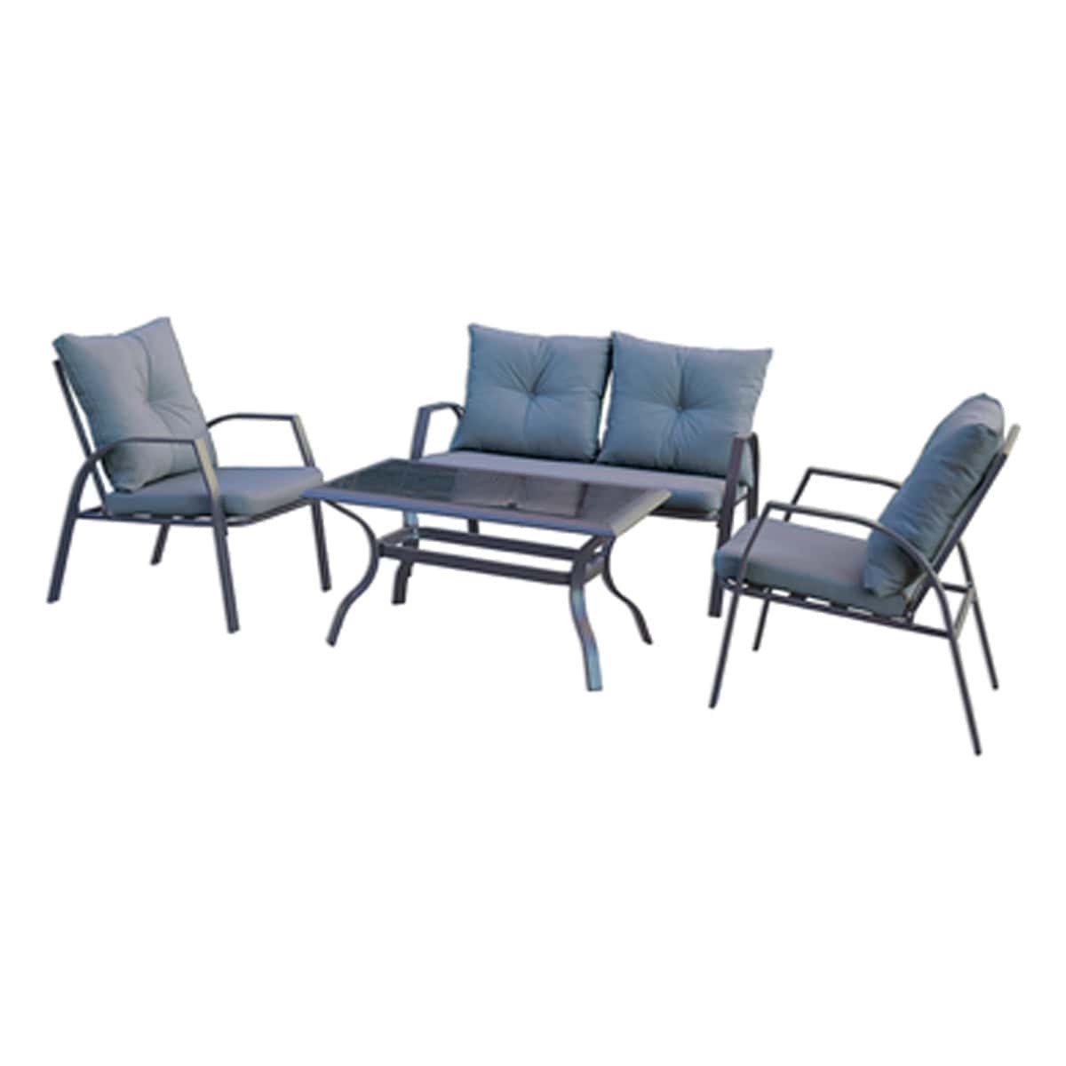 סט ישיבה מתכתי צבע אפור וכריות אפור כהה(ג'רי)