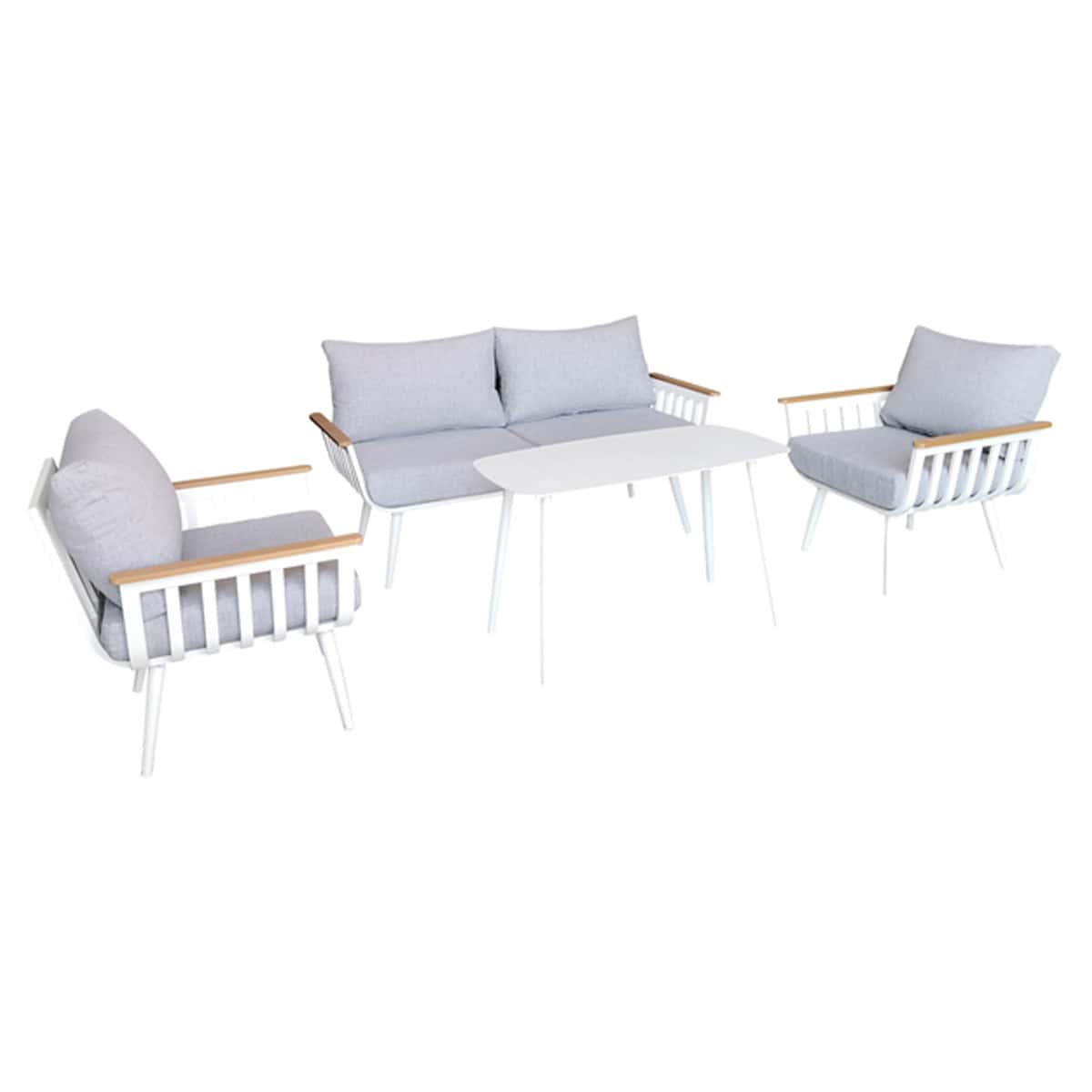 סט אלומיניום לבן מאט עם כריות אפור בהיר(בליגה)