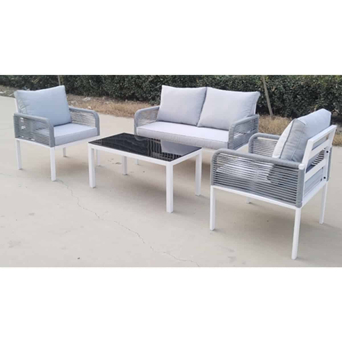 סט ישיבה מתכתי כולל חבלים אפור בהיר(קטניה)