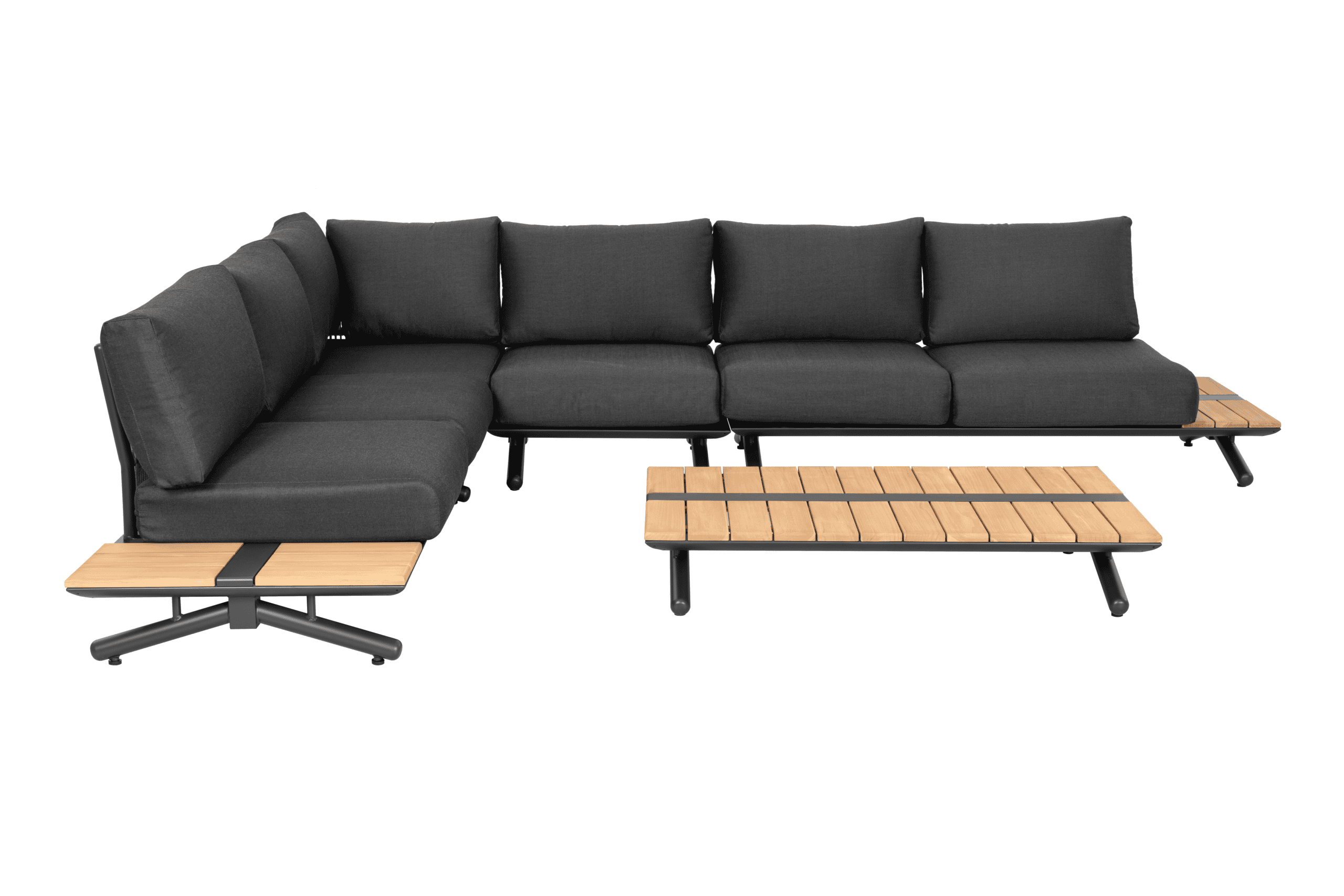 סט פינתי אלומיניום משולב חבלים ועץ טיק אפור כהה(לגונה)