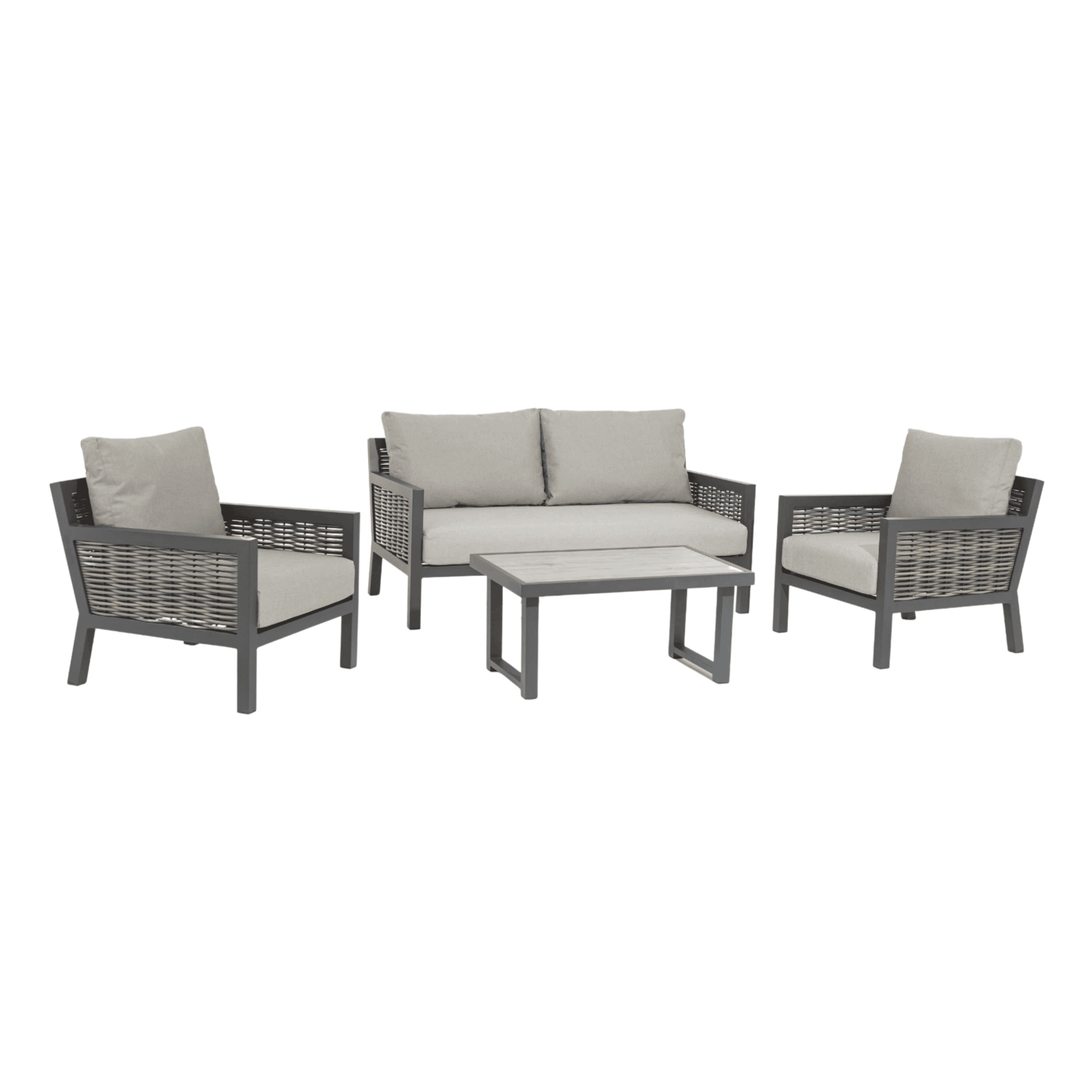 סט ישיבה אלומיניום איכותי משולב חבלים צבע אפור כהה(סיינה)