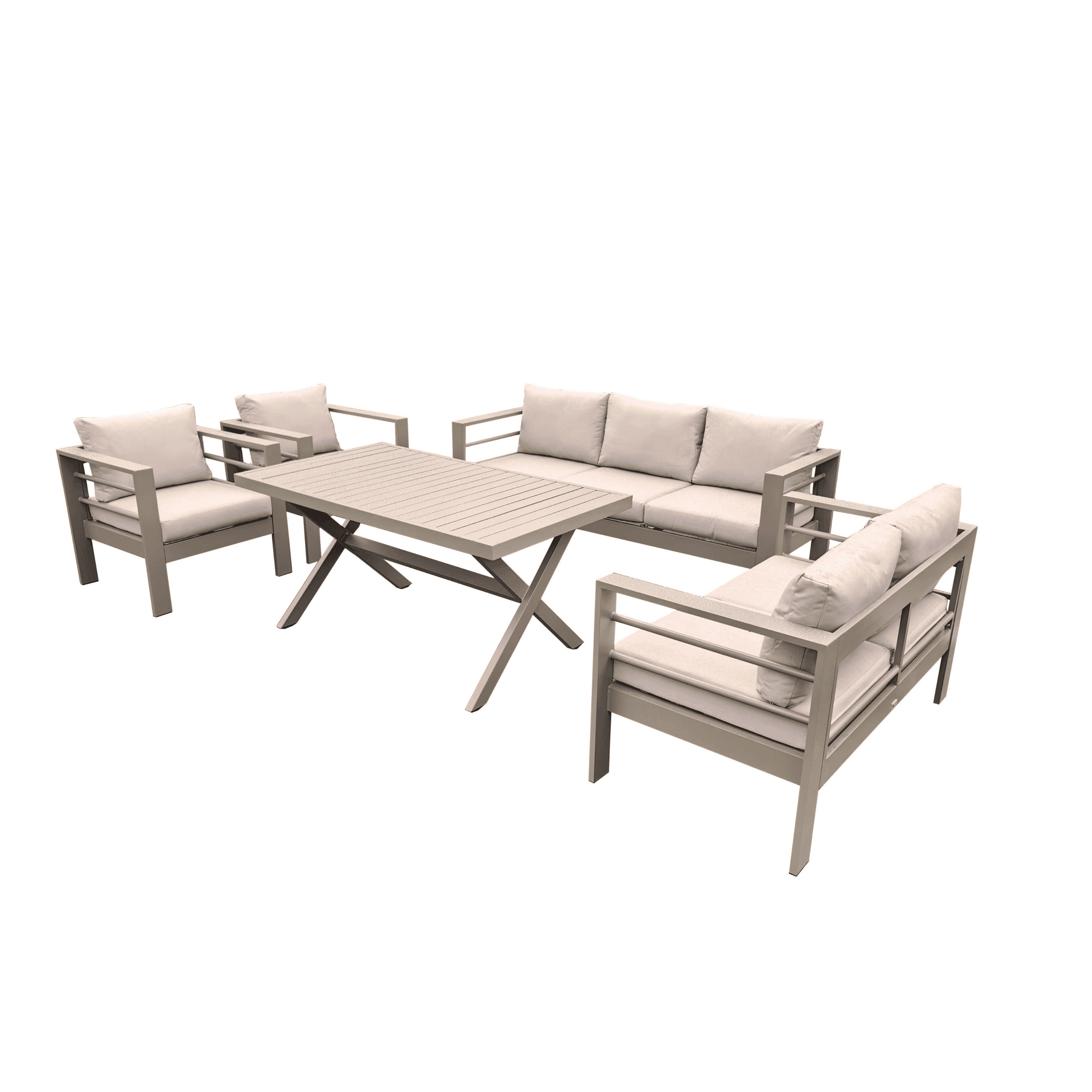 סט ישיבה אלומיניום מורחב- 7 יושבים צבע שמפניה (4 קרטונים)