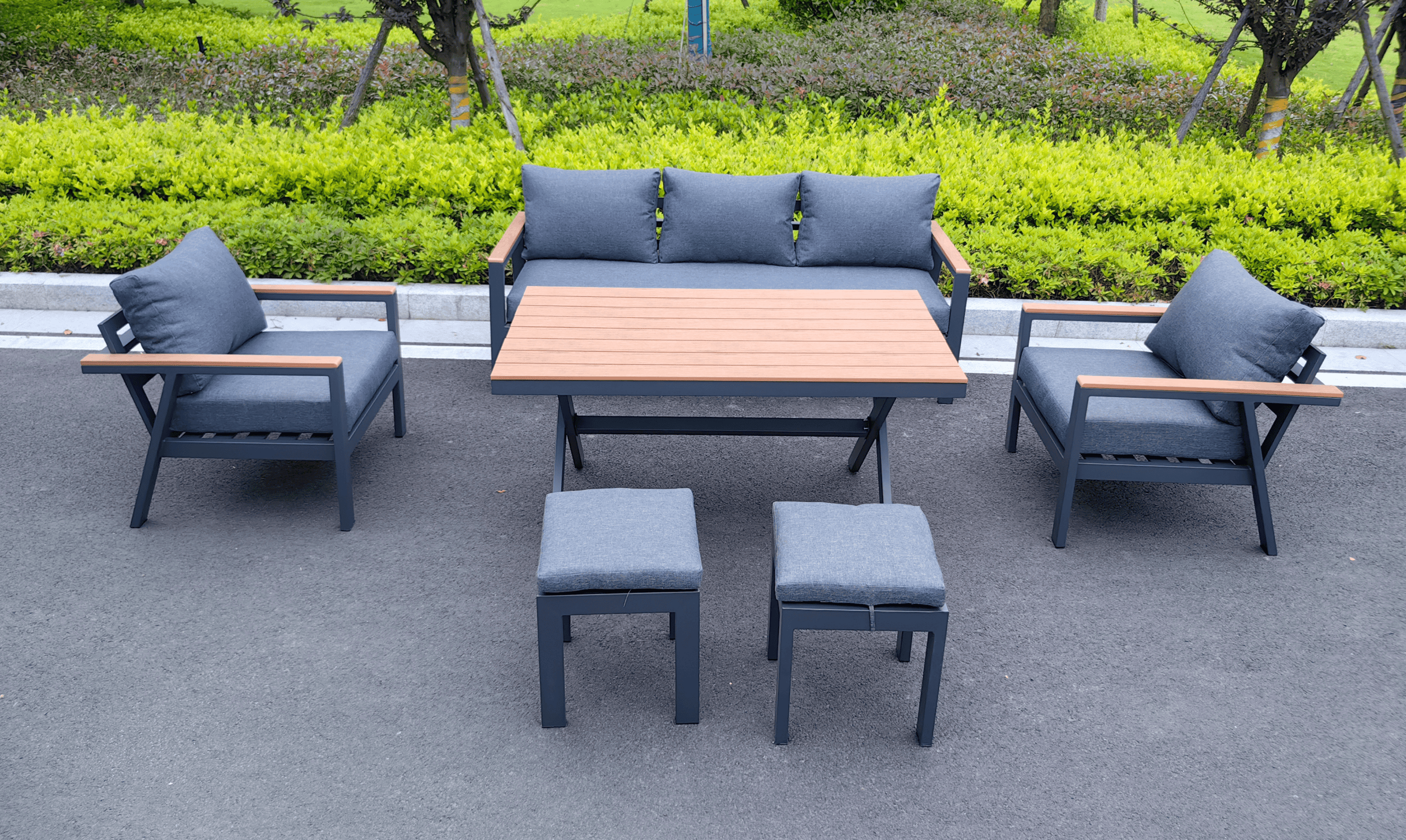 סט ישיבה אלומיניום 6 חלקים אפור עם כריות אפורות(פירנצה)