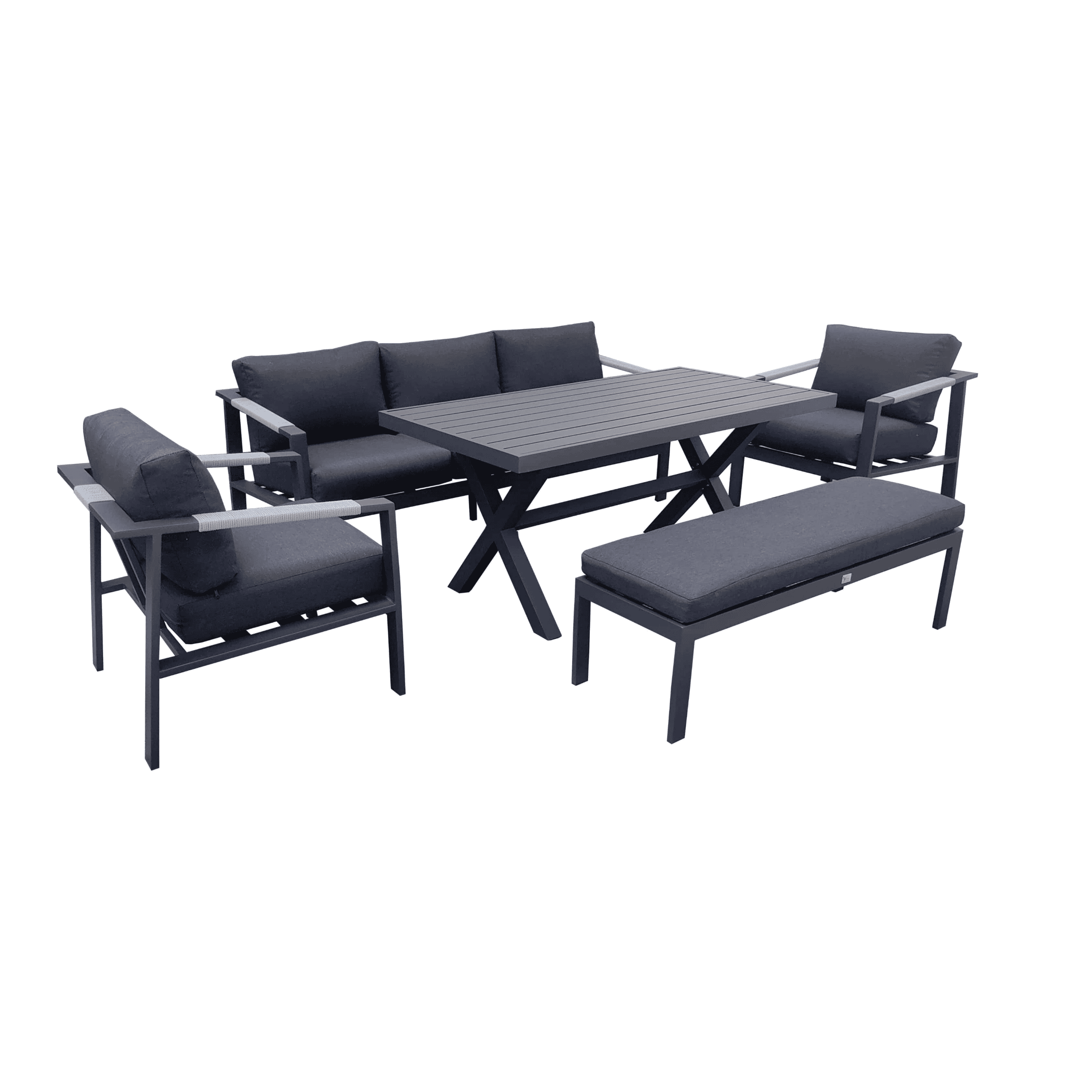 סט ישיבה אלומיניום כולל ספסל צבע אפור(נאפולי)