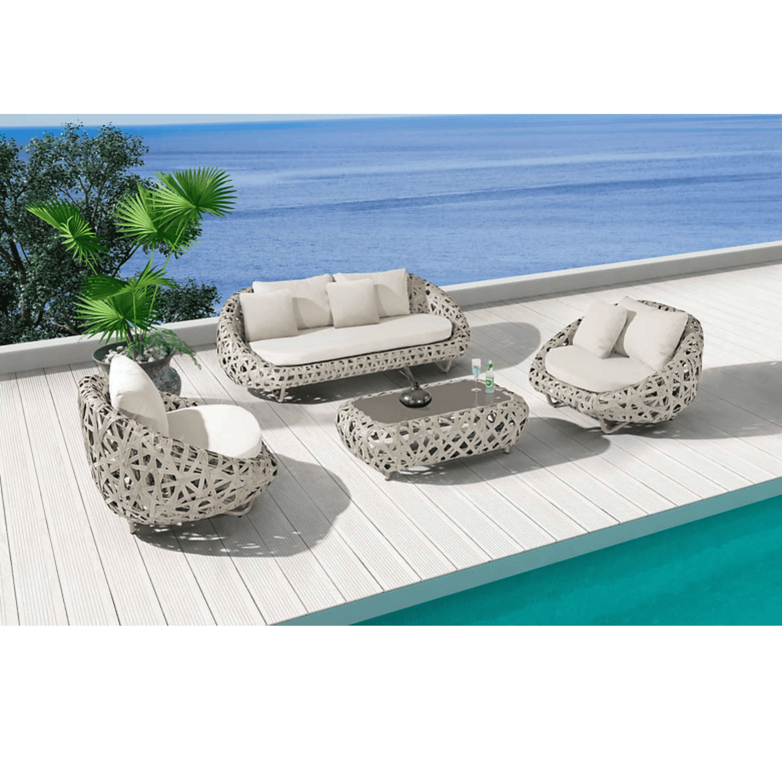 סט אלומיניום עם פסיי רטאן שמפנייה (2 קרטונים)(איביזה)