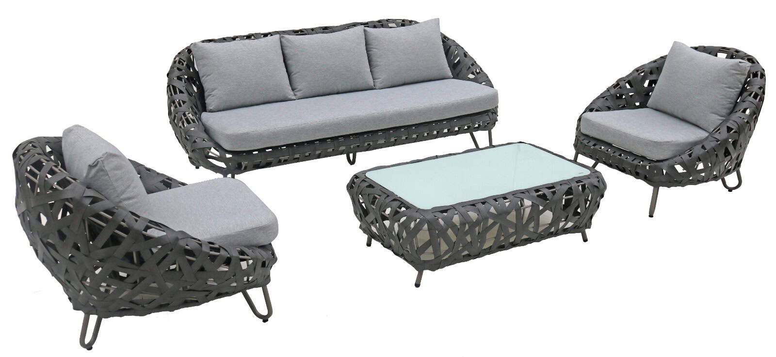 סט אלומיניום עם פסיי רטאן אפור (2 קרטונים)(איביזה)