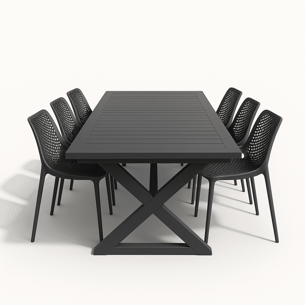 שולחן אלומיניום 4 מטר רגלי איקס צבע אפור כהה(דנוור)