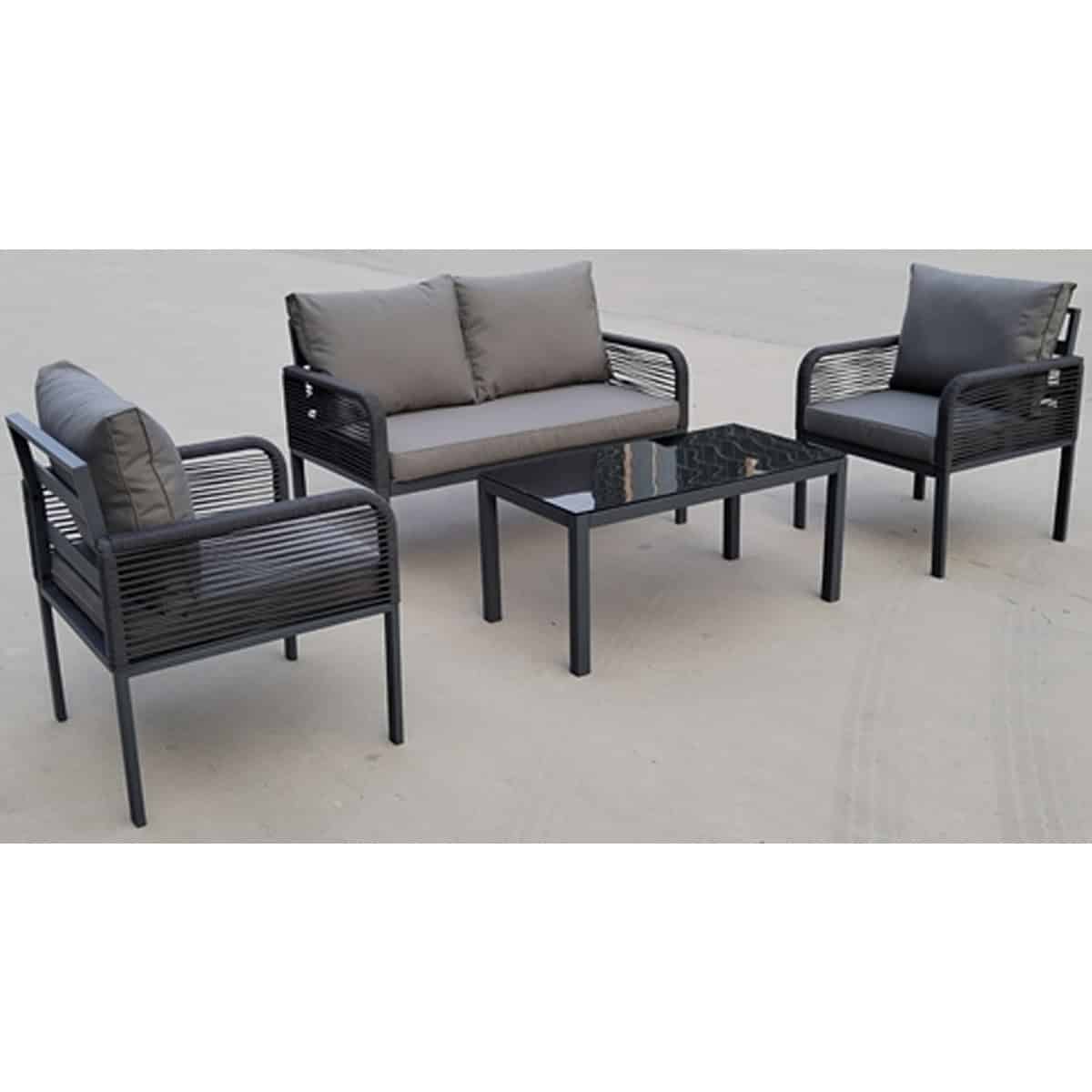 סט ישיבה מתכתי כולל חבלים אפור כהה(קטניה)