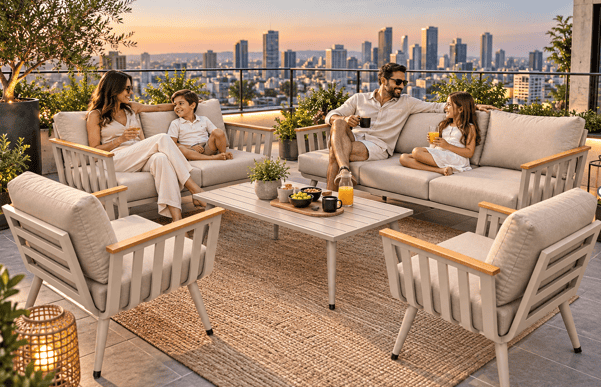 סט ישיבה מודרני משולב צבע שמפניה דגם סלוניקי (2 קרטונים)