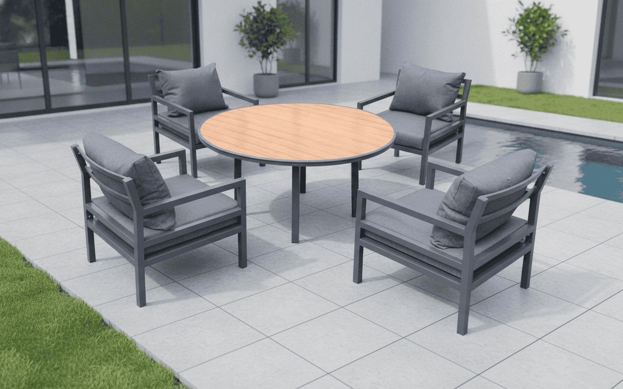 סט עגול 4 כורסאות אפור-שולחן POLYWOOD (3 קרטונים)(אימפריאל)
